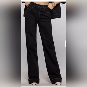 Paige Sasha High Waist Wide Leg Cuffed Jeans • Twilight Black • Size 31